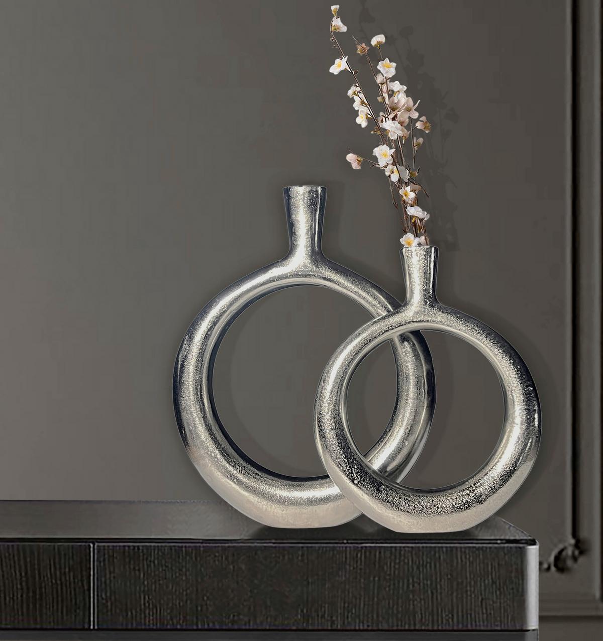 Dekovase 2er Set Silberfarben B: 35 cm - Silberfarben, Design, Metall (35/45/7cm) - Livetastic