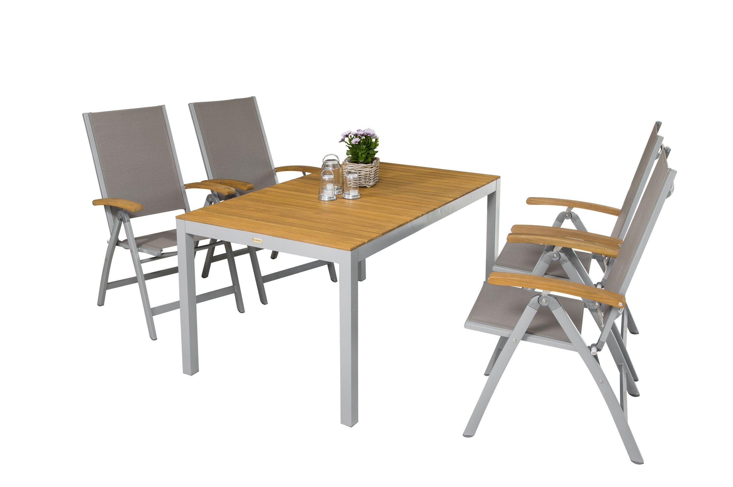 Gartengarnitur 5--Teilig. Naxos Akazie/Aluminium - Silberfarben/Grau, MODERN, Holz/Textil - Gardenson