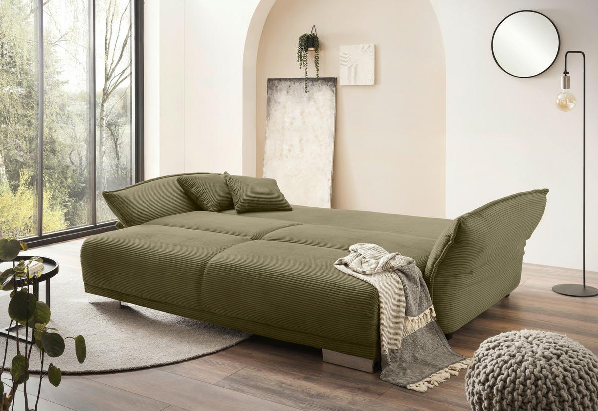 Bigsofa Pera, Olivgrün B: 242 cm - Chromfarben/Olivgrün, MODERN, Textil (242/71/90/131cm) - Livetastic