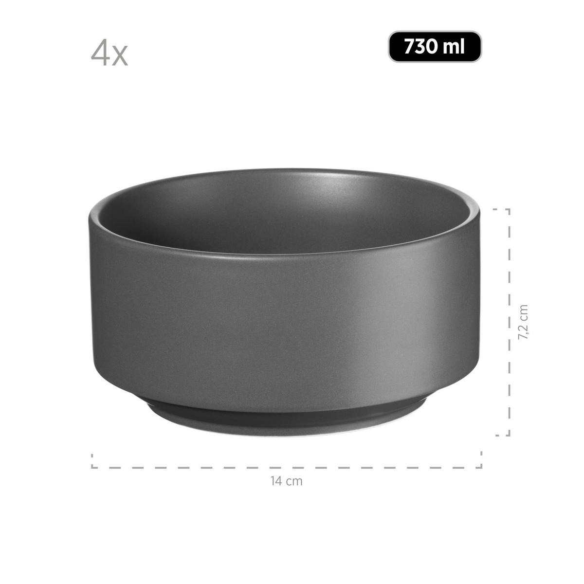 Schüsselset Vada Porzellan 4--Teilig. B: 14 cm Grau - Grau, Basics, Keramik - Mäser