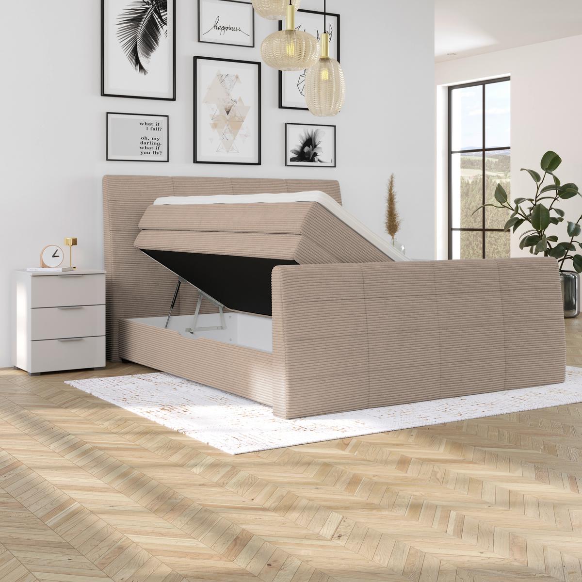 Boxspringbett Libra - Schwarz/Braun, KONVENTIONELL, Textil (160/200cm)