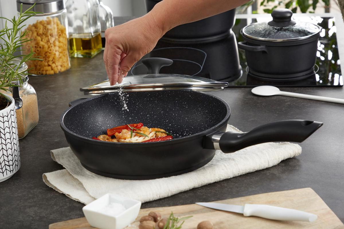 Bratpfanne Julischka D: 28 cm Aluguss Antihaftbeschichtet - Klar/Schwarz, KONVENTIONELL, Glas/Metall (28/7,5cm) - James Wood