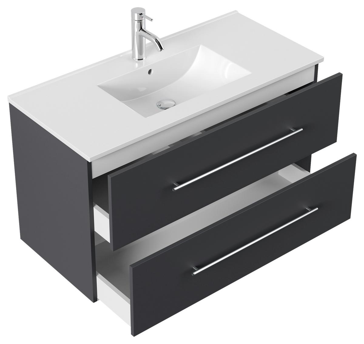 WASCHTISCHKOMBI Homeline, Graphitfarben B: 101cm - Graphitfarben/Weiß, Basics, Keramik/Holzwerkstoff (101cm) - MID.YOU