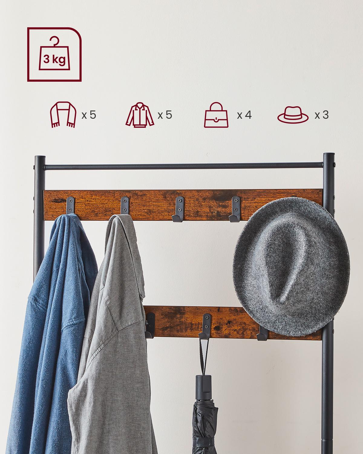 Garderobenständer Mit Sitzfläche, B: 70cm, H: 175 Cm - Schwarz/Braun, Trend, Holzwerkstoff/Metall (70/175/32cm) - Boxxx