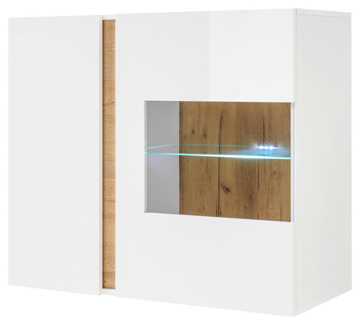 Hängevitrine Clair Weiß/Eiche Dekor B: 97cm - Eichefarben/Weiß, Design, Glas/Holzwerkstoff (97/83/40cm) - MID.YOU