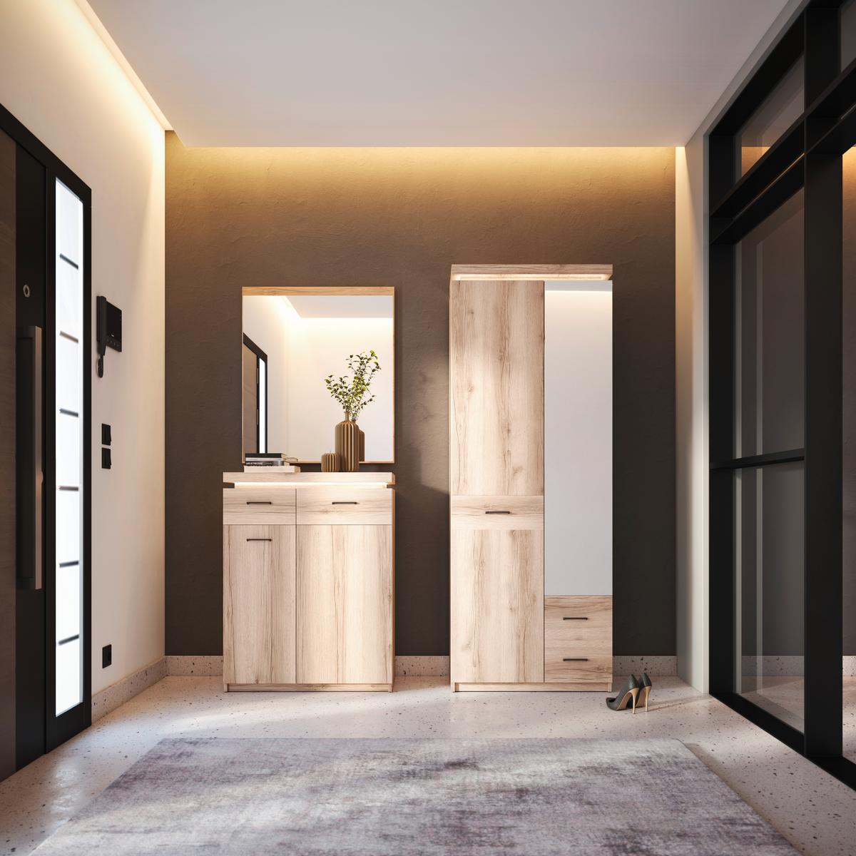 Komoda VANCOUVER - barvy dubu/antracitová, Moderní, kov/kompozitní dřevo (75/99/38cm)