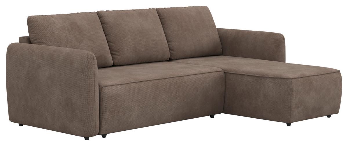 Ecksofa mit Bettfunktion Flow Microfaser taupe, B: 239cm - Taupe/Schwarz, Trend, Textil (239/170cm) - MID.YOU