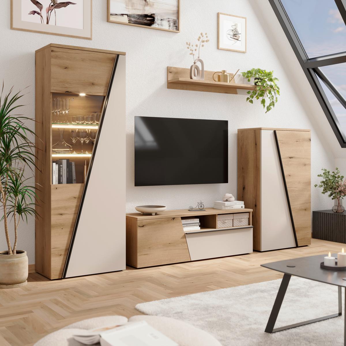 Wandboard Venedig NEW Kaschmir/Eichefarben B: 140 cm - Kaschmir/Eichefarben, MODERN, Holzwerkstoff (140/23/22cm)