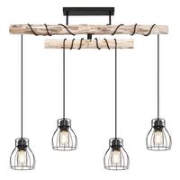 Deckenleuchte Mina L: 90 cm - Schwarz/Naturfarben, Basics, Holz/Metall (90/14/100cm) - Globo