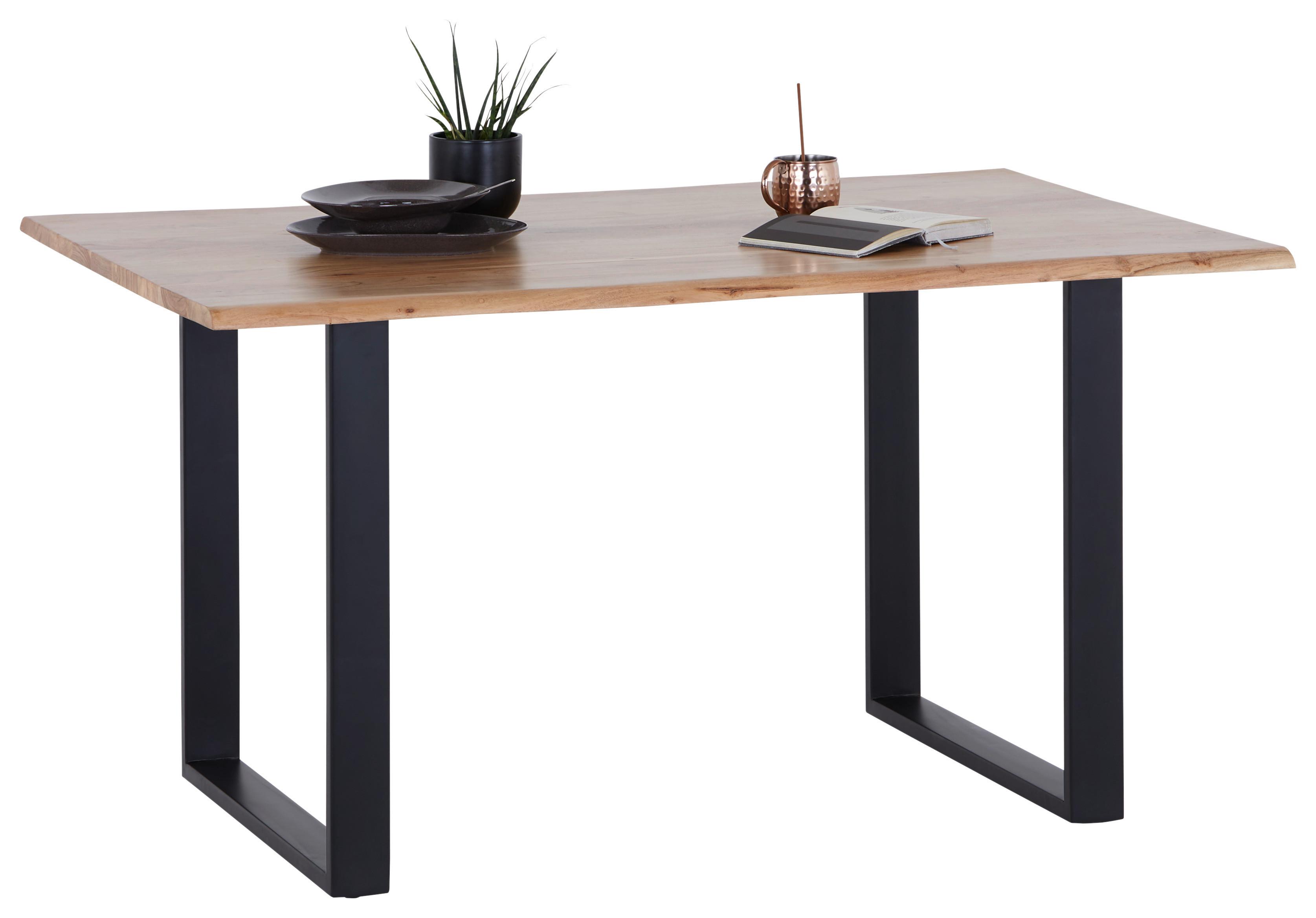 Esstisch Echtholz Mundra 140x76 cm Schwarz/Akazienfarbe - Schwarz/Akaziefarben, KONVENTIONELL, Holz/Metall (140/76/90cm)