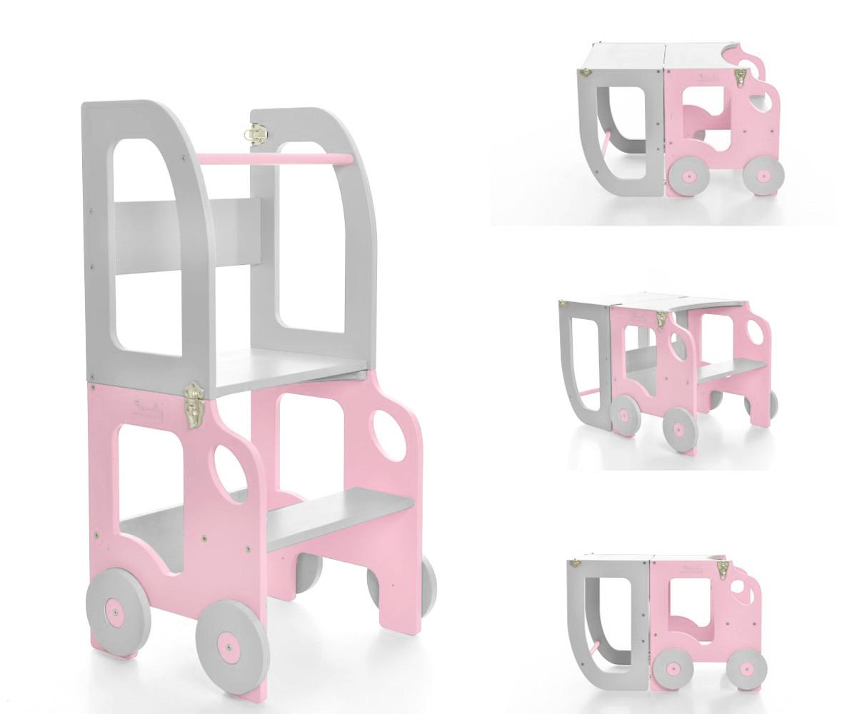 Hochstuhl Car Step Stool Aus Holz Grau/pink - Pink/Grau, Basics, Holz (38/90/40cm)
