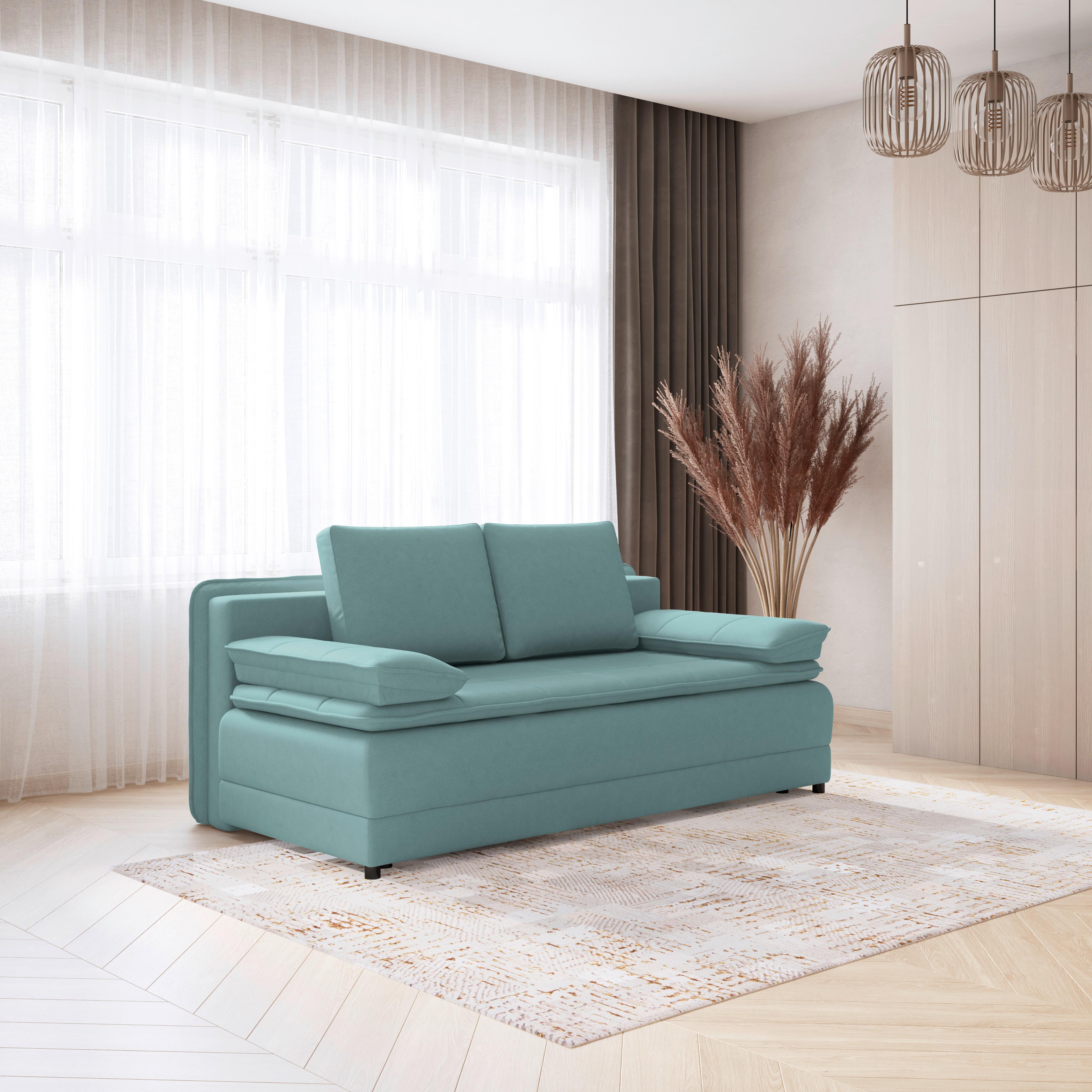 Pohovka s funkciou tyrkysová barva - bílá/černá, Moderní, textil/plast (202/73-92/105cm) - Luca Bessoni