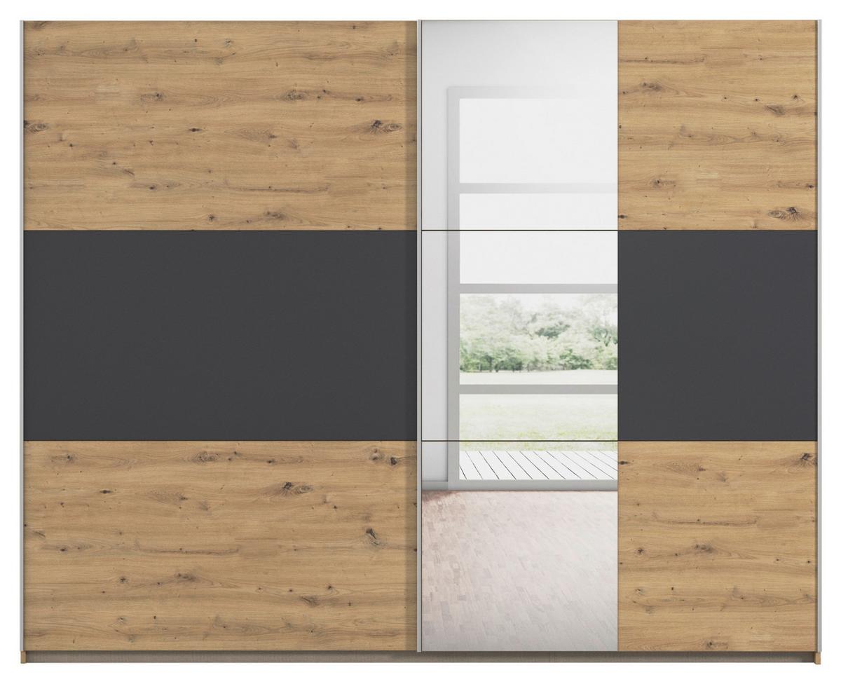 Schwebetürenschrank Mit Spiegel 261cm, Grau/Eiche Artisan - Eiche Artisan/Grau, KONVENTIONELL, Holzwerkstoff (261cm)