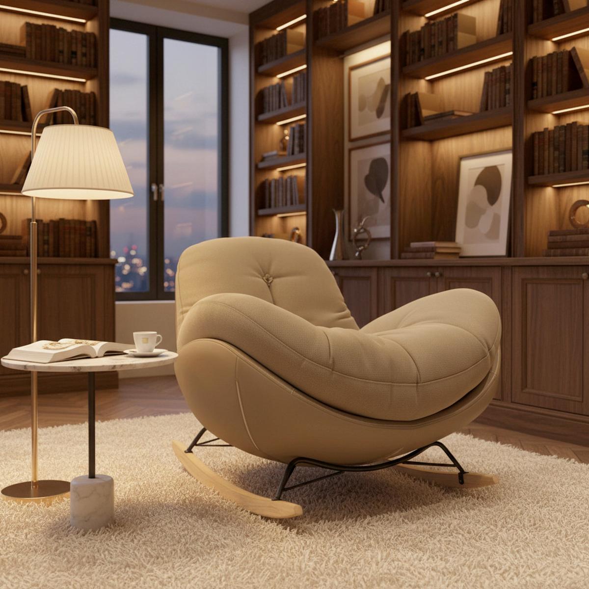 Houpací křeslo ELEA, béžová, max. 140 kg - černá/přírodní barvy, Moderní, kov/dřevo (103/79/109cm) - Bessagi Home