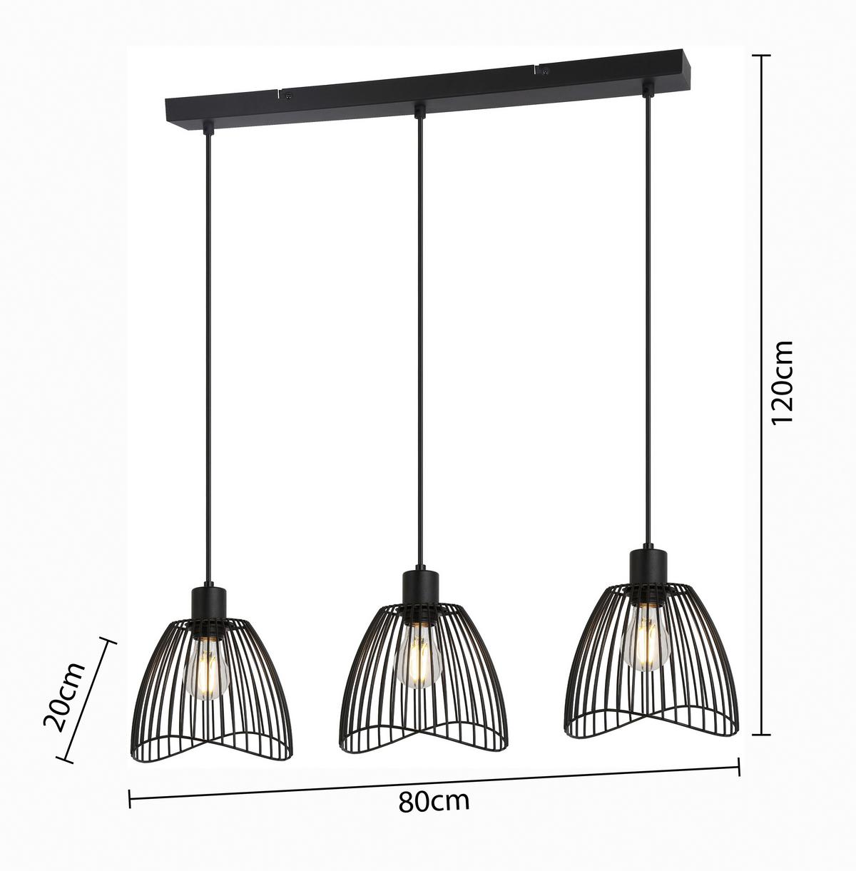 Závěsné svítidlo ELIOT, bez 3xE27 max. 40W - černá, Moderní, kov/plast (80/20/120cm) - Mömax