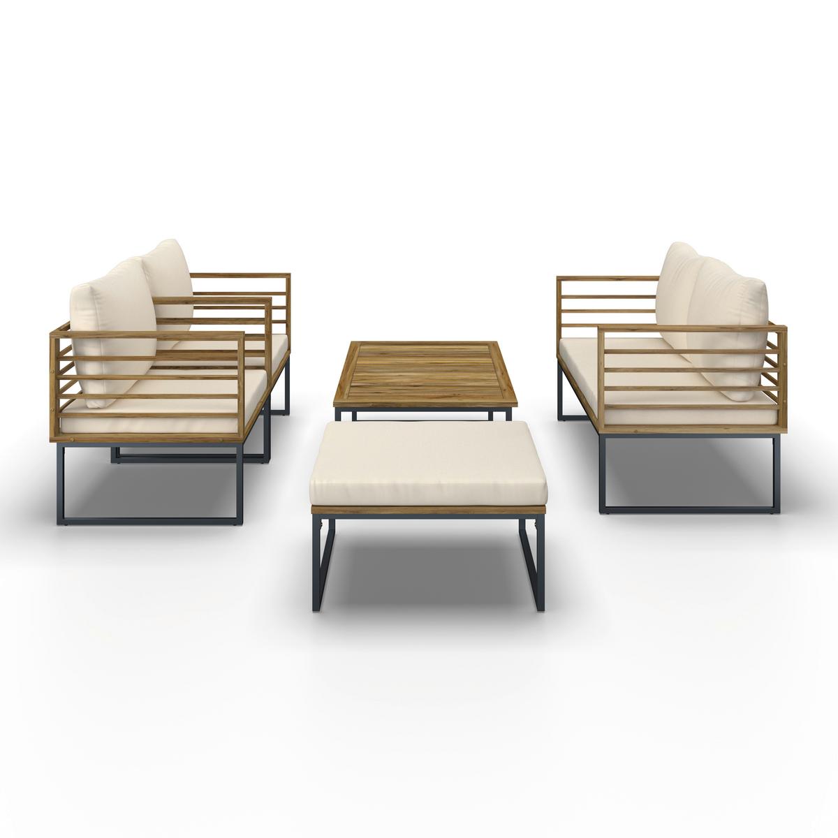 TERASOVÁ SEDACIA SÚPRAVA SILAS - farba akácie/krémová, Modern, kov/drevo (130/85/80cm) - Bessagi Garden