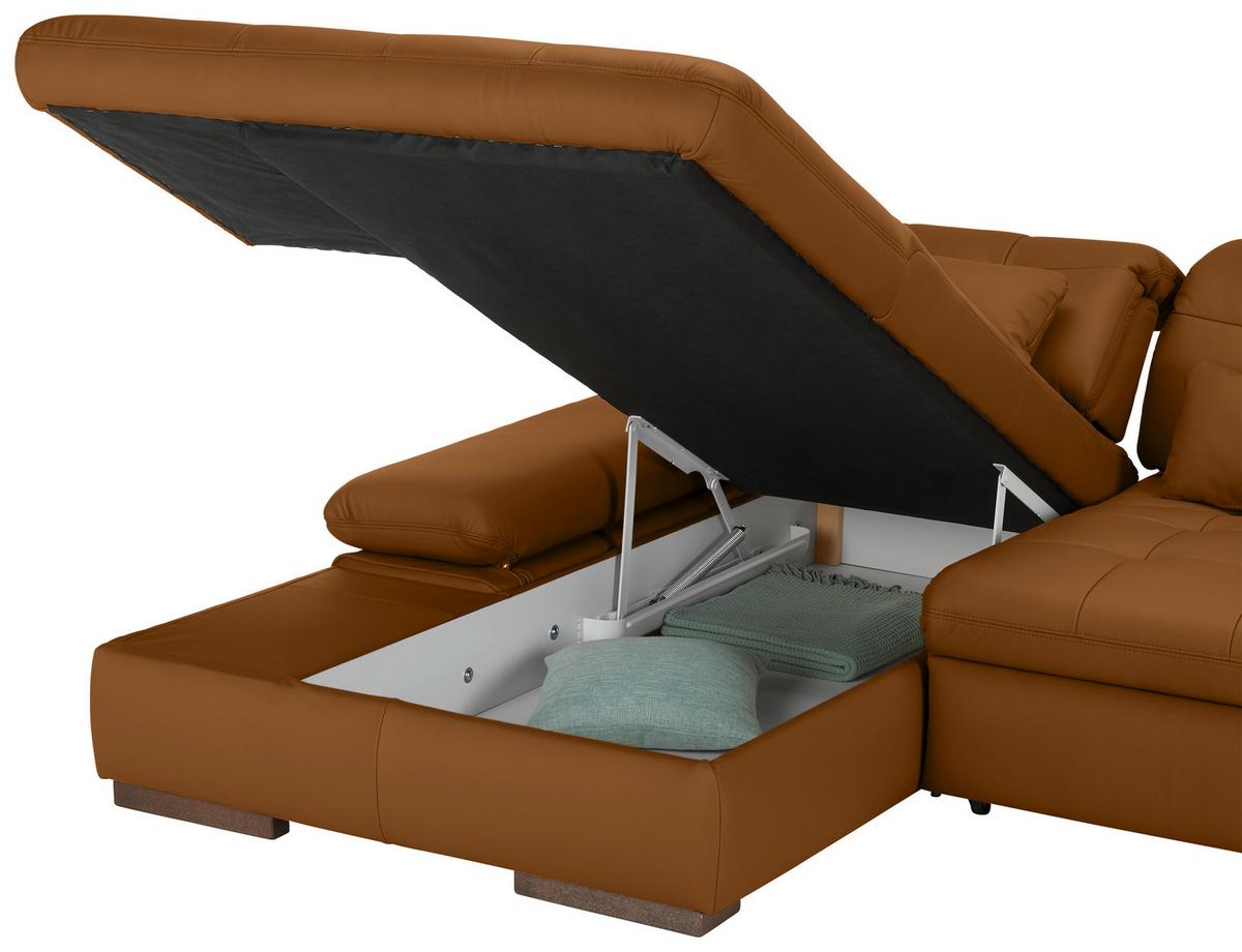 Rohová sedačka SANFINO, ľavá, tmavooranžová pravá koža - tmavooranžová/chrómová, Konventionell, kov/koža (199/79-96/305cm) - Premium Living