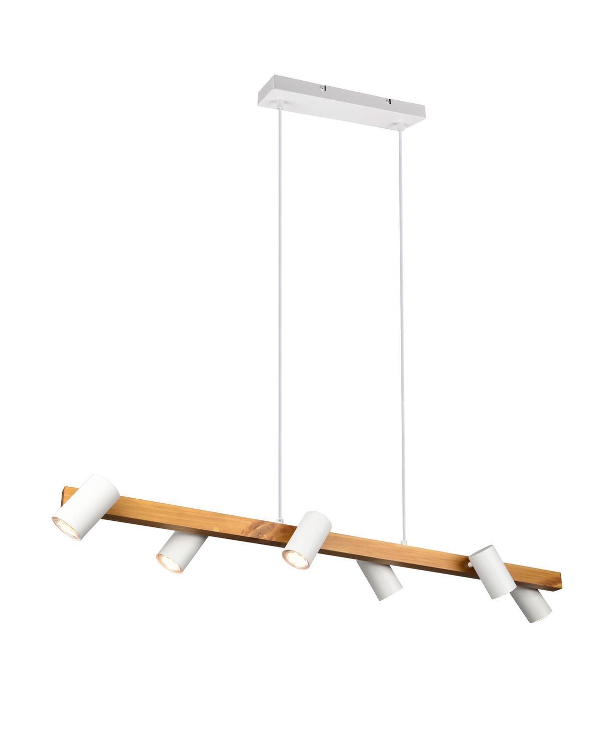 Hängeleuchte Marley H: 150 cm 6-Flammig - Naturfarben/Weiß, MODERN, Holz/Metall (115/150/20cm) - Trio Leuchten