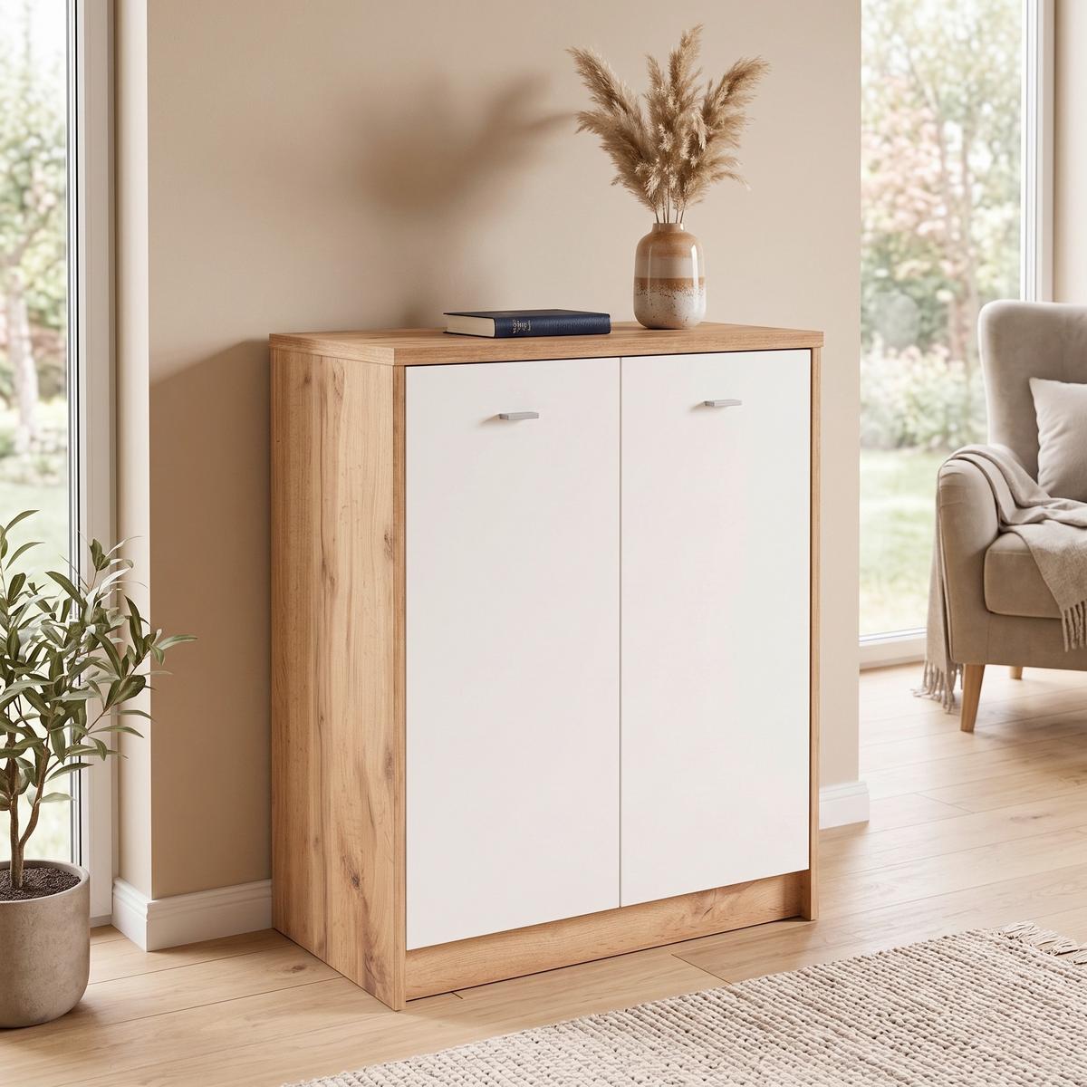 Kommode B 74cm 4-You New, Wotan Eiche Dekor/ Weiß - Eichefarben/Weiß, MODERN, Holzwerkstoff (74/85,4/34,6cm)