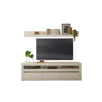 Wohnwand Chester Weiß/Eichefarben B: 217cm - Eichefarben/Silberfarben, Design, Holzwerkstoff (217/170/42cm) - MID.YOU