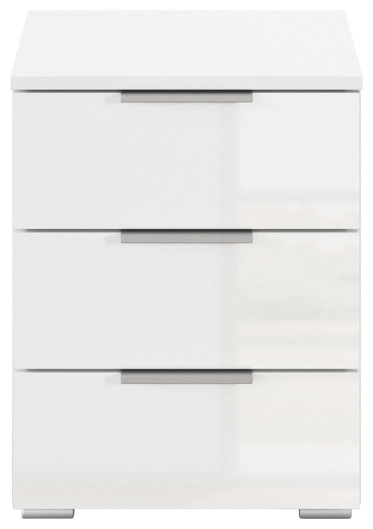 Nachtkästchen Mars 3l-Hg Weiß B: 52 cm - Weiß Hochglanz/Alufarben, Basics, Holzwerkstoff (40/52/40cm)