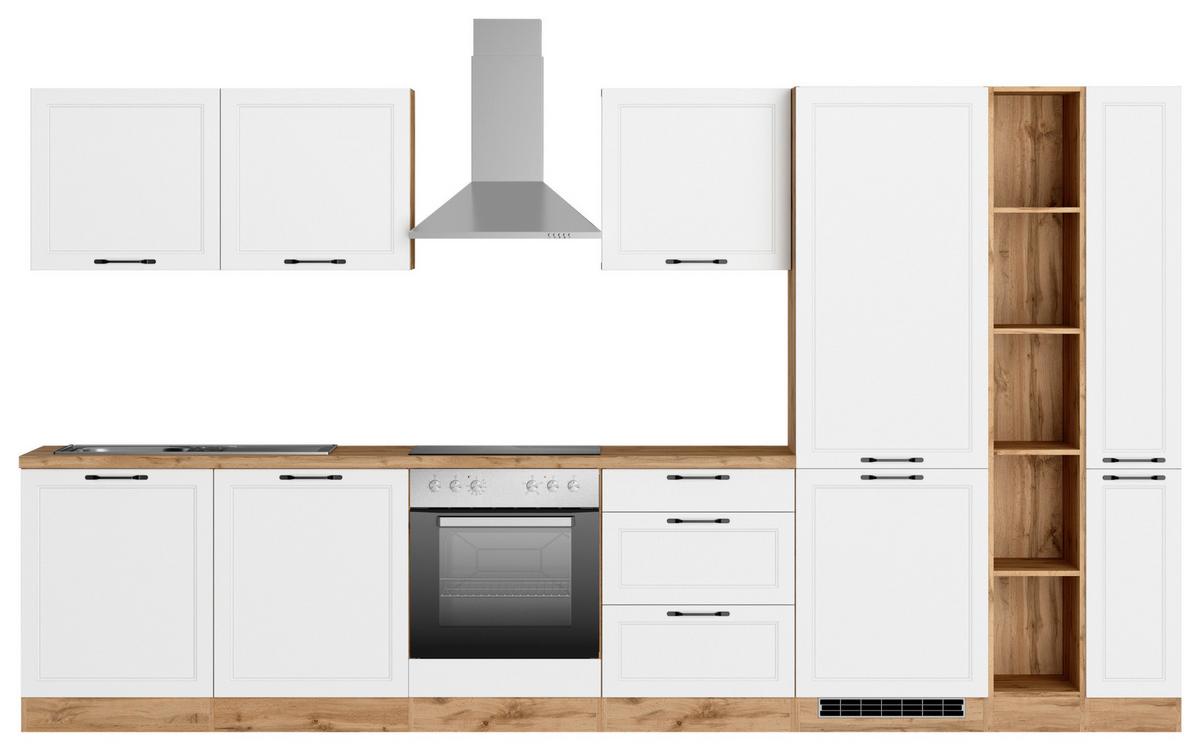 Küchenzeile Meran mit Geräten B: 360cm Weiß/Eiche Dekor - Eiche Wotan/Weiß, LIFESTYLE, Holzwerkstoff (360cm) - Held