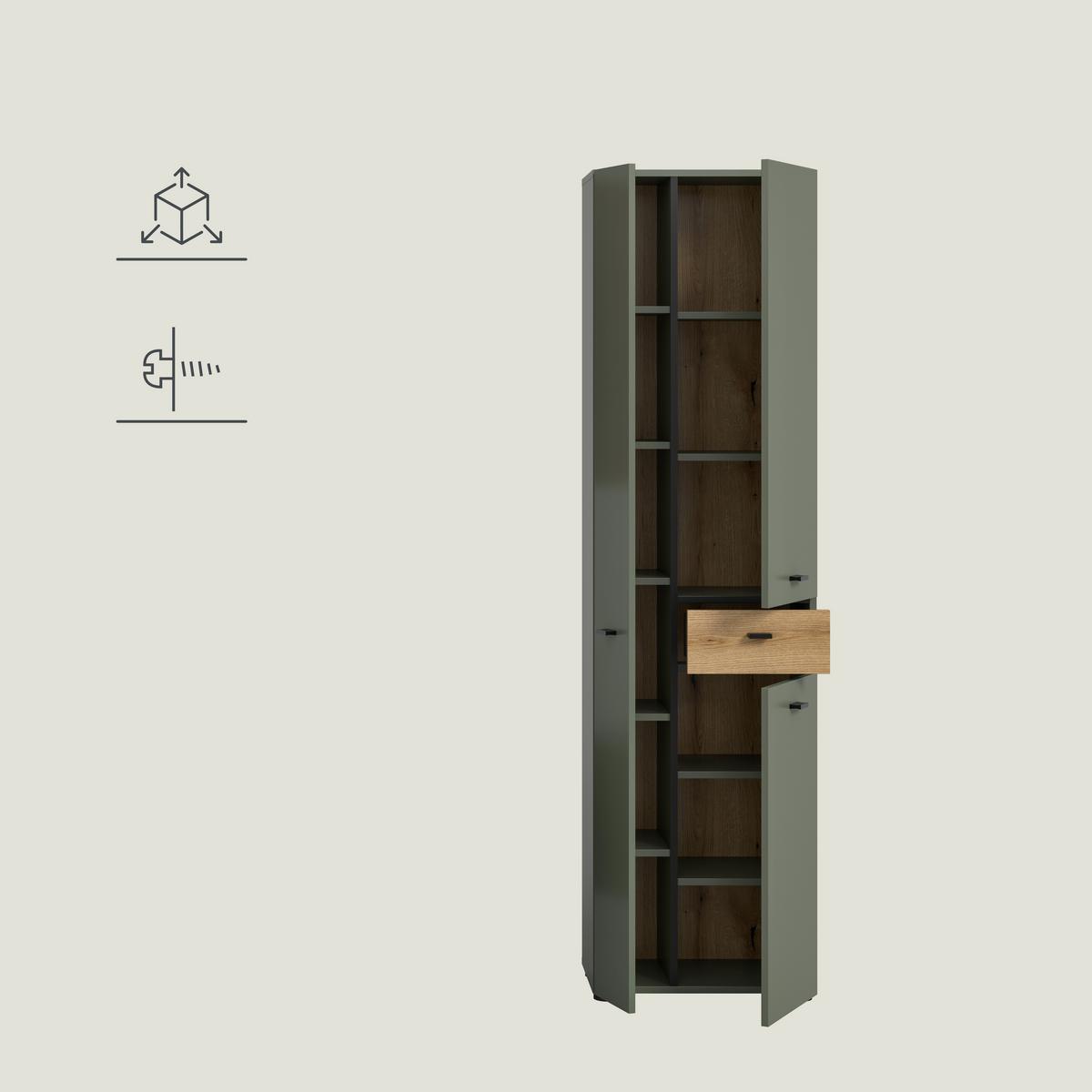 Hochschrank Aqua Grün/Eichefarben B: 51cm - Eichefarben/Schwarz, Trend, Holzwerkstoff (51/191/30cm) - MID.YOU