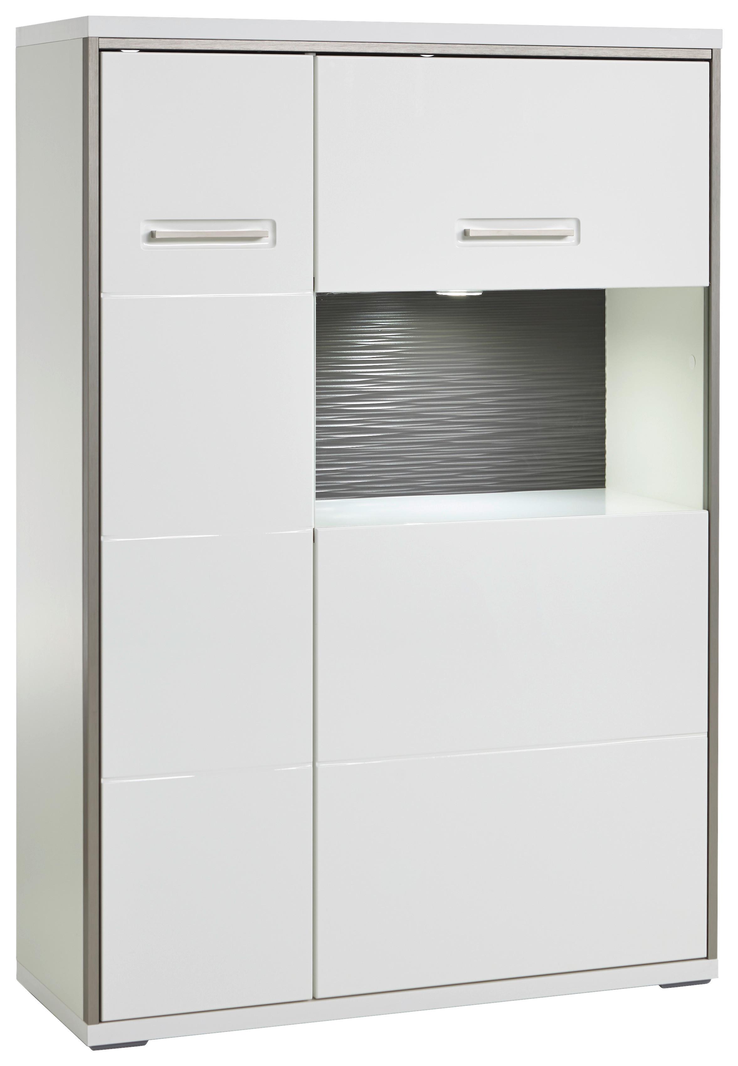 Highboard B: 94 Cm Trento Grau/silberfarben/weiß - Weiß Hochglanz/Silberfarben, Design, Glas/Holzwerkstoff (94/137/38cm) - Livetastic