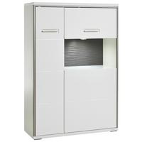 Highboard B: 94 Cm Trento Grau/silberfarben/weiß - Weiß Hochglanz/Silberfarben, Design, Glas/Holzwerkstoff (94/137/38cm) - Livetastic
