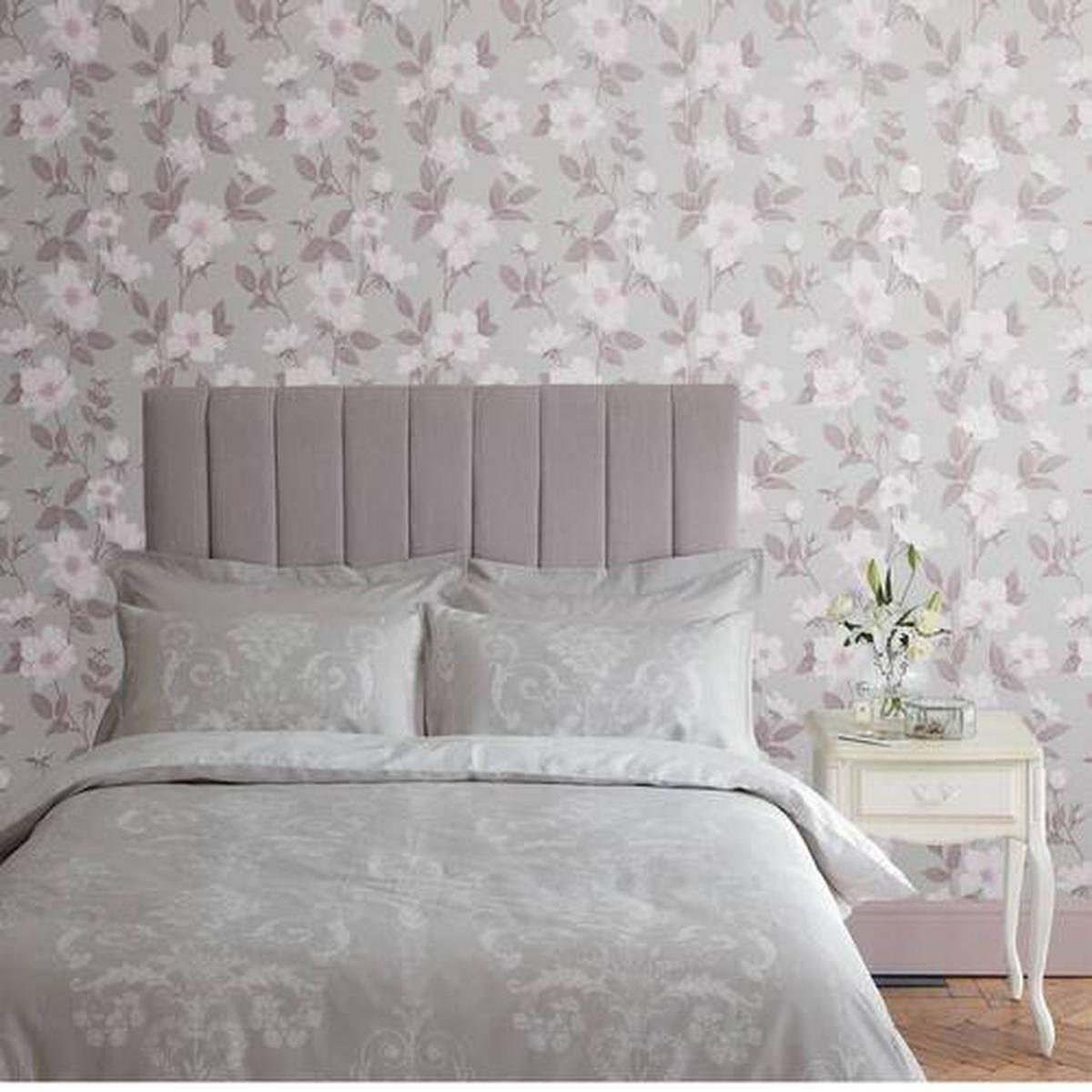 Vliestapete Fleurir Sugared - Violett/Grau, Basics, Papier/Kunststoff (52/1000cm)