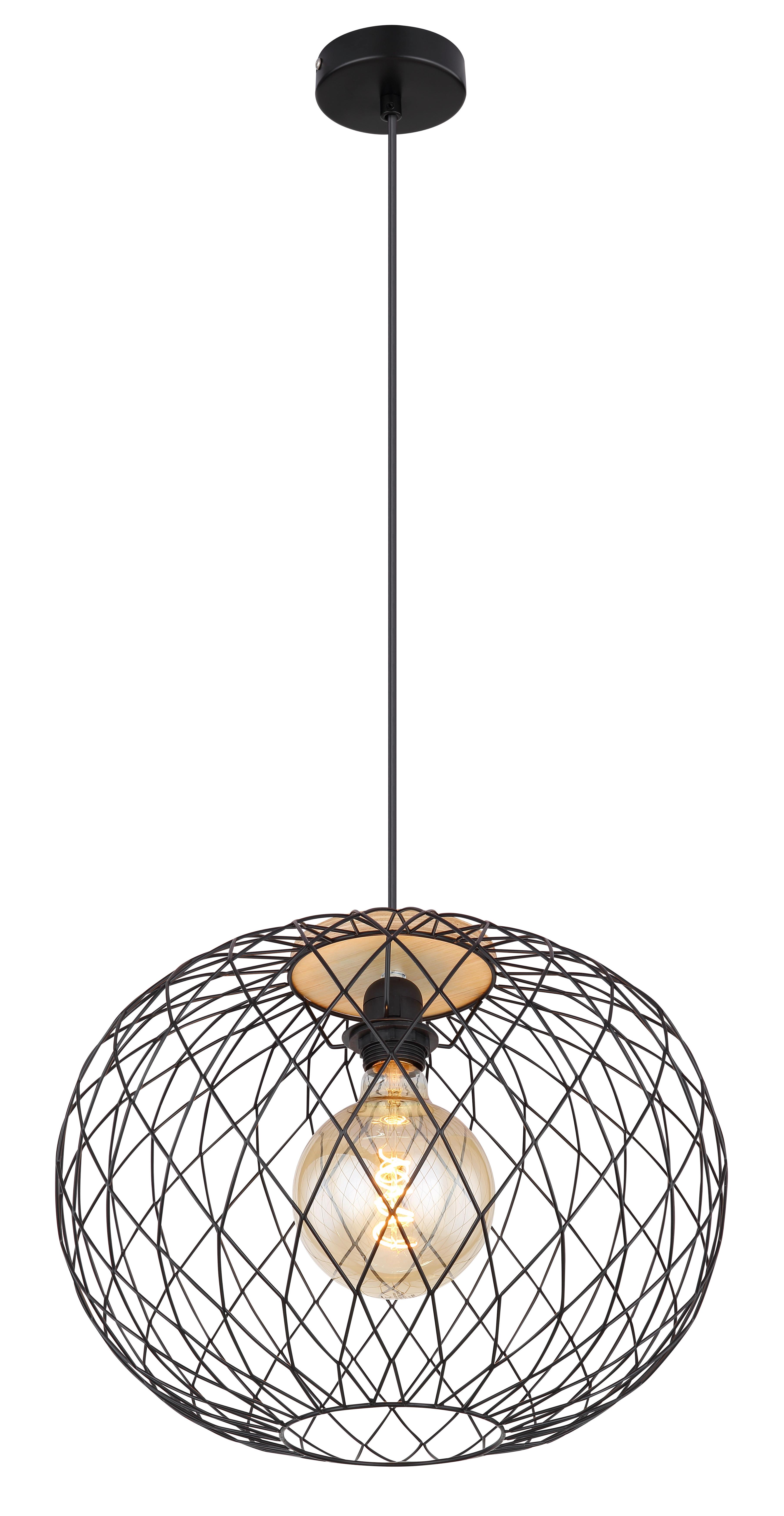 Hängeleuchte Lacky H: 150 cm 1-Flammig - Schwarz/Braun, Basics, Holz/Metall (40/150cm) - Globo