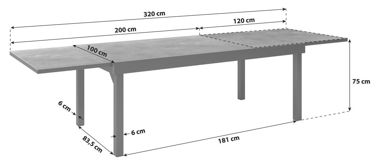 Gartentisch ausziehbar Toledo Metall L 200-320 cm - Grau, MODERN, Metall (200-320/75/100cm) - Beldano