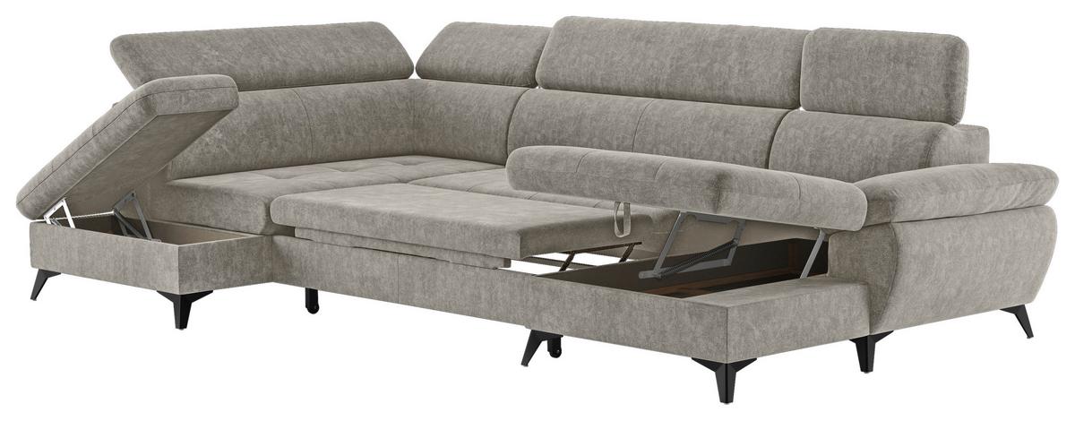 Wohnlandschaft mit Bettkasten Hudson Schlammfarben - Schlammfarben/Schwarz, Textil (207/324/166cm) - MID.YOU