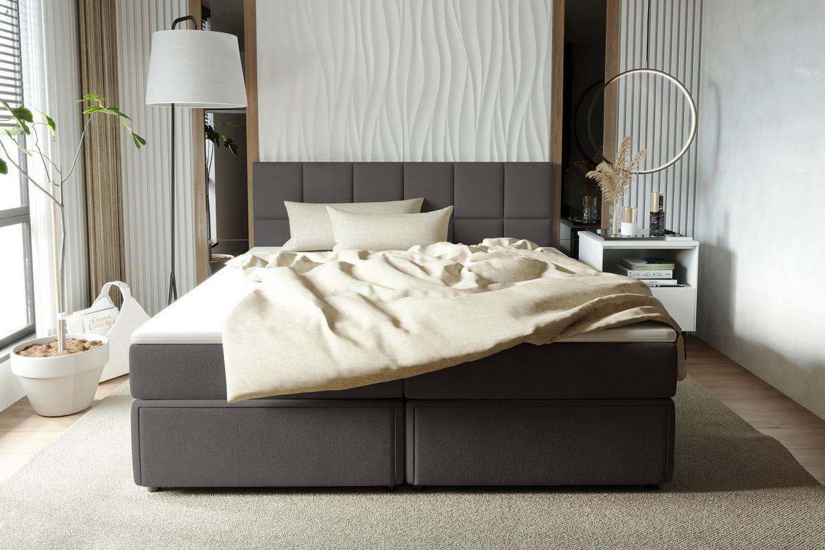 Boxspringbett Garda mit Topper 160x200 - Dunkelgrau/Schwarz, KONVENTIONELL, Holzwerkstoff/Textil (160/200cm)