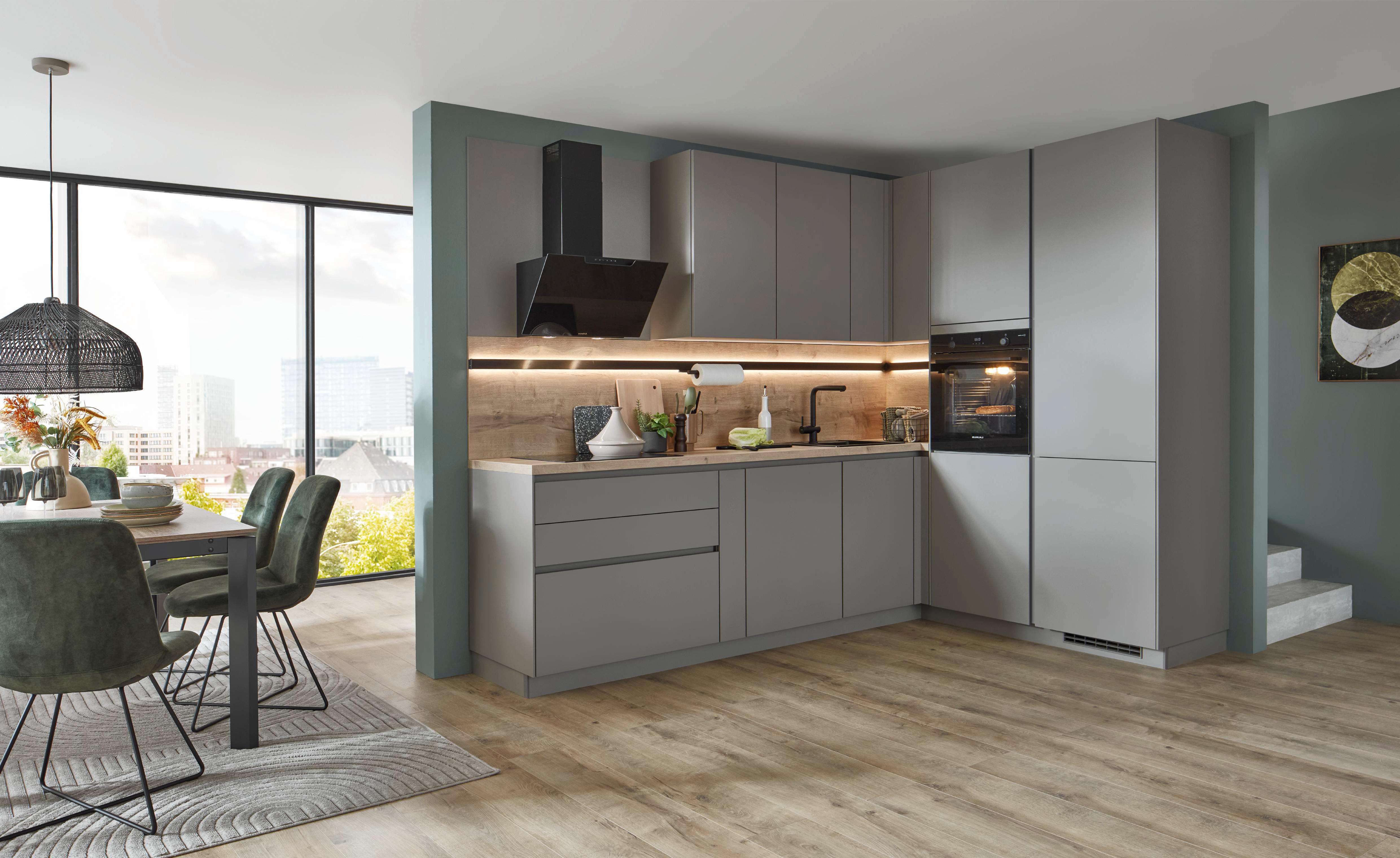 Eckküche Las Vegas - Taupe/Eichefarben, Basics, Holzwerkstoff (281/190cm) - Vertico