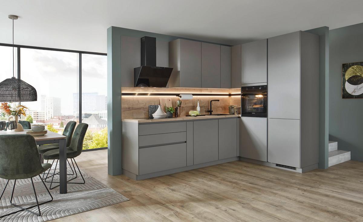 Eckküche Las Vegas - Taupe/Eichefarben, Basics, Holzwerkstoff (281/190cm) - Vertico