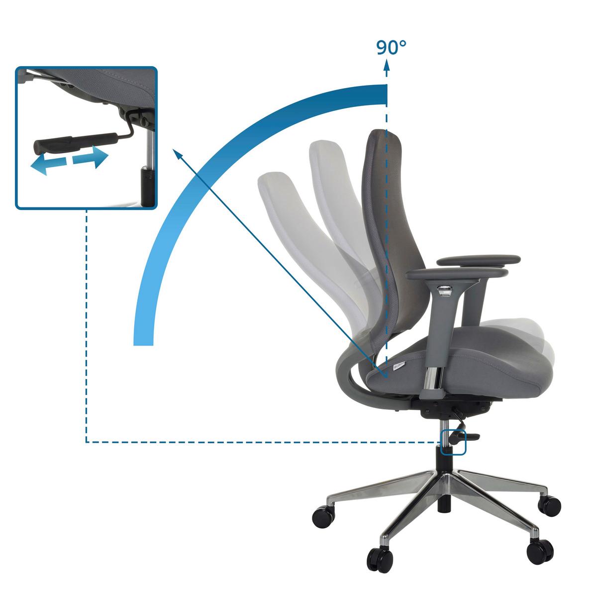 Drehstuhl Henfield G Grau B: 64 cm - Silberfarben/Grau, MODERN, Kunststoff/Textil (64/110 - 119/56cm) - MID.YOU