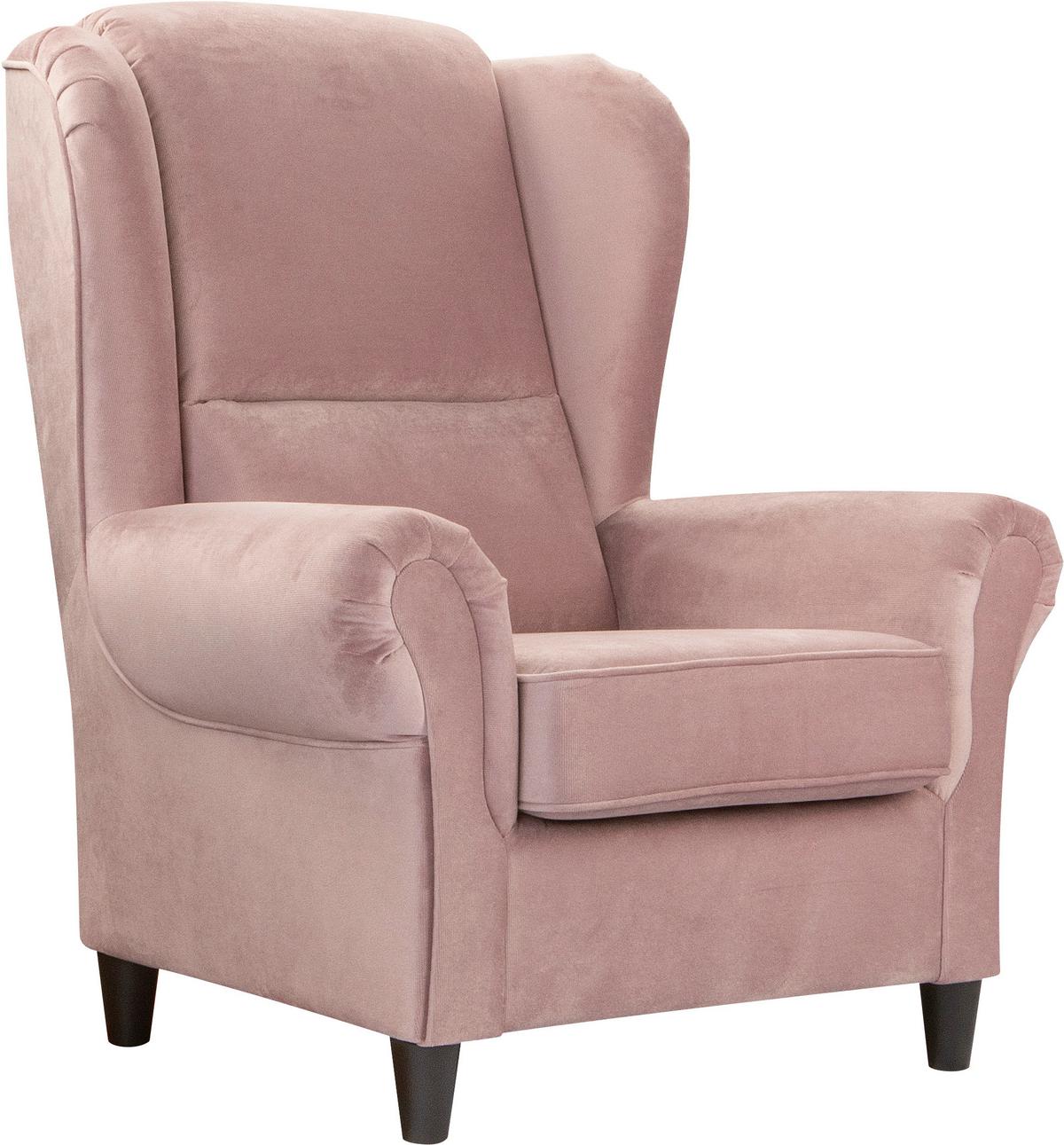 Ohrensessel Baron Rosa B: 94 cm - Schwarz/Rosa, Design, Textil (94/112/92cm) - MID.YOU