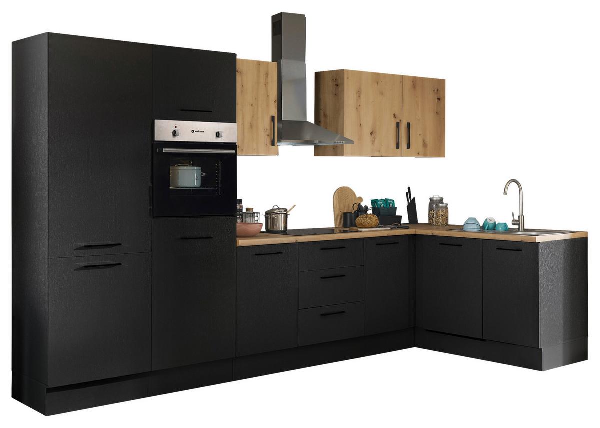 Eckküche Turin Schwarz/Eiche Dekor 340x175 cm - Schwarz/Eiche Artisan, Basics, Holzwerkstoff (340/175cm) - MID.YOU