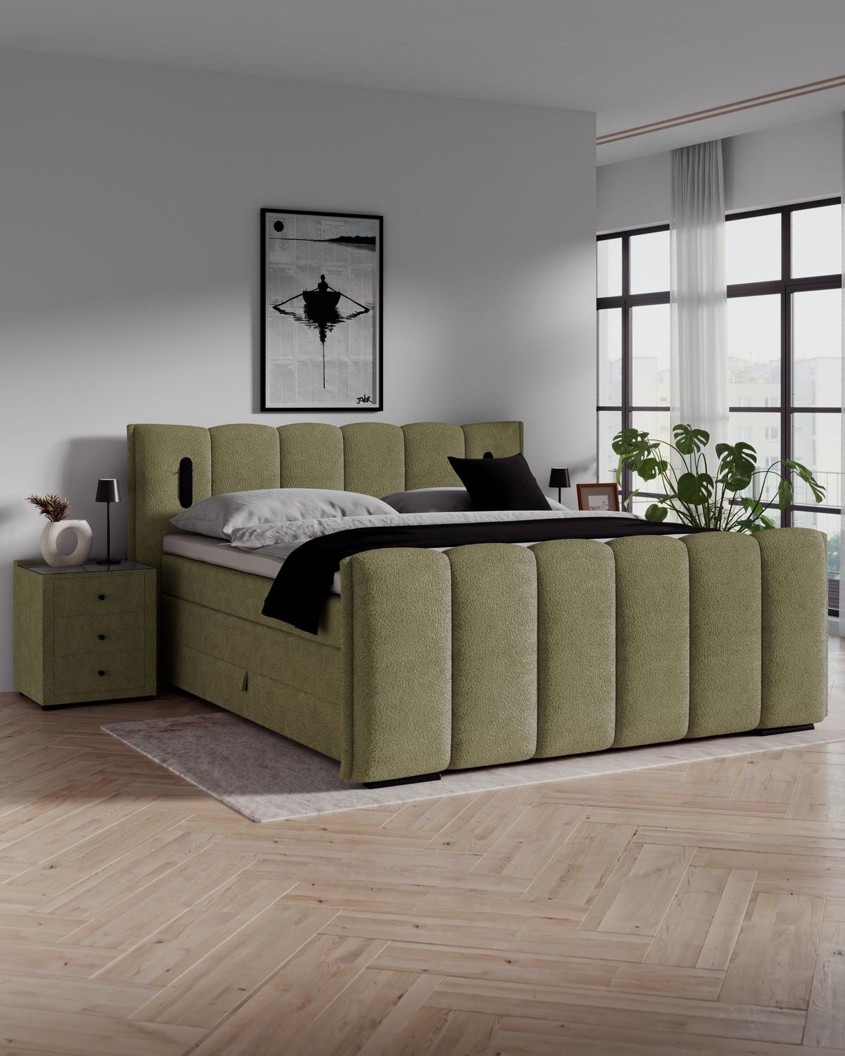 Boxspringbett Elysia inkl. Bettkasten 160x220 - Schwarz/Grün, Trend, Holz/Holzwerkstoff (160/220cm) - Luca Bessoni