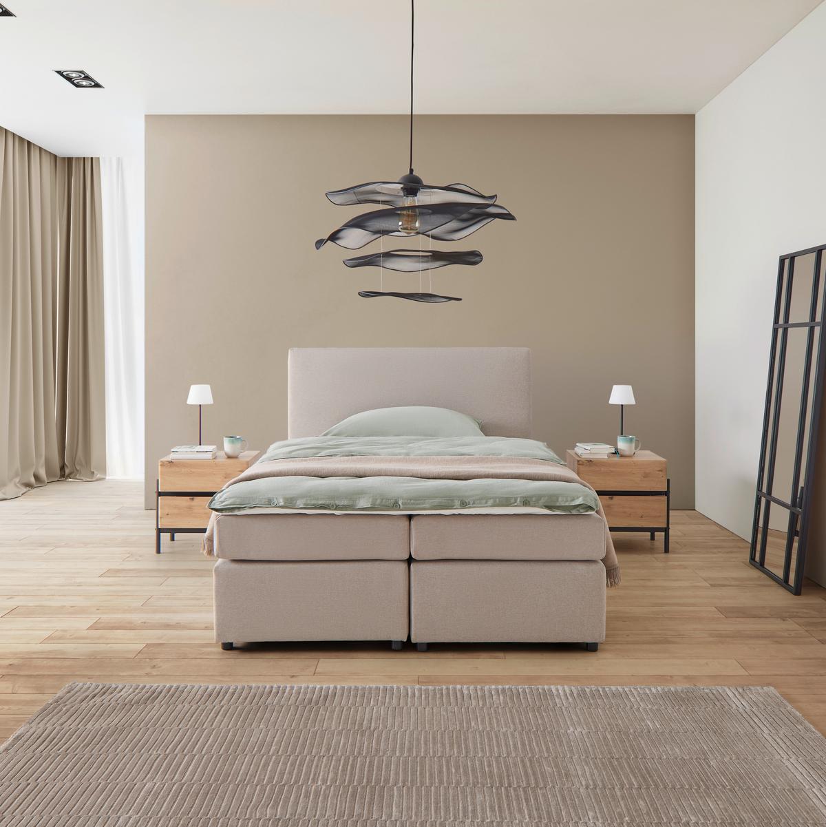 Postel boxpring s toperem, 140x200 cm, béžová - černá/béžová, Moderní, dřevo/textil (140/200cm) - Bessagi Home
