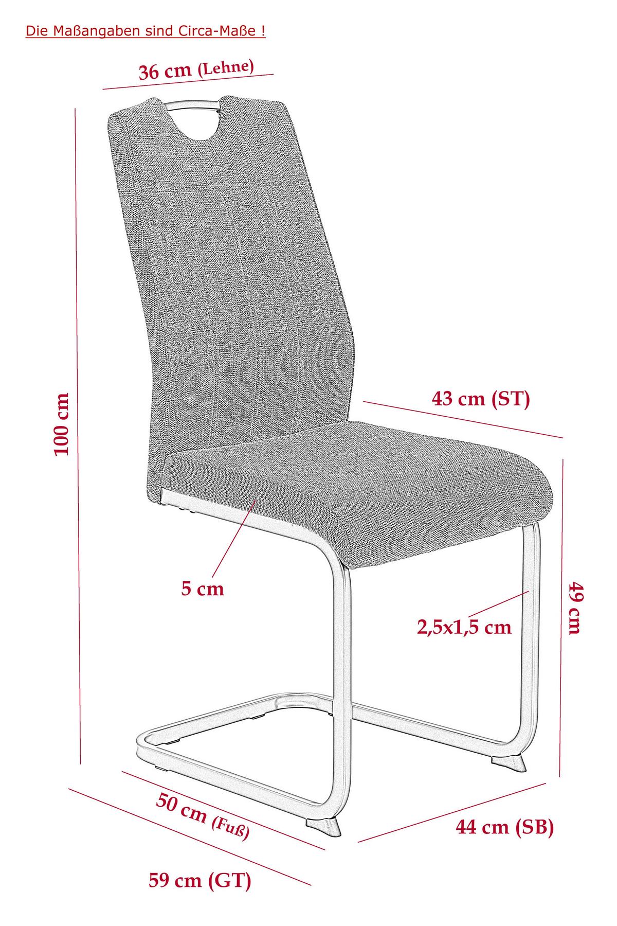 Schwingstuhl-Set Britta S Dunkelrot - Grau/Dunkelrot, MODERN, Textil/Metall (44/100/59cm) - MID.YOU