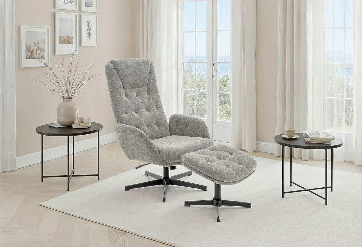SESSELSET IRMI - Schwarz/Grau, MODERN, Textil (70/107/87cm) - MID.YOU