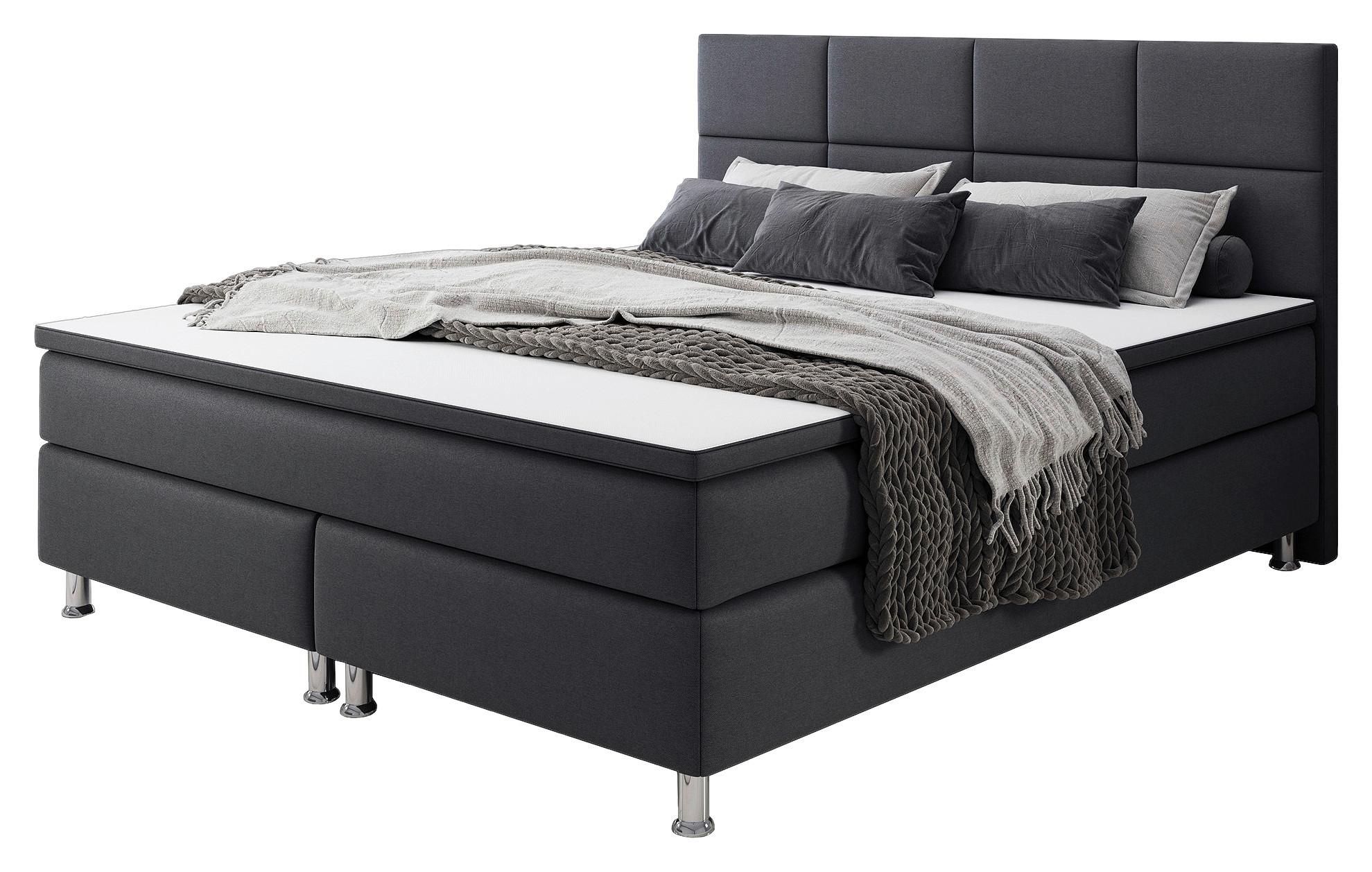 Boxspringbett Mit Topper 180x200 Rotterdam - Anthrazit/Silberfarben, KONVENTIONELL, Textil (180/115/210cm) - MID.YOU