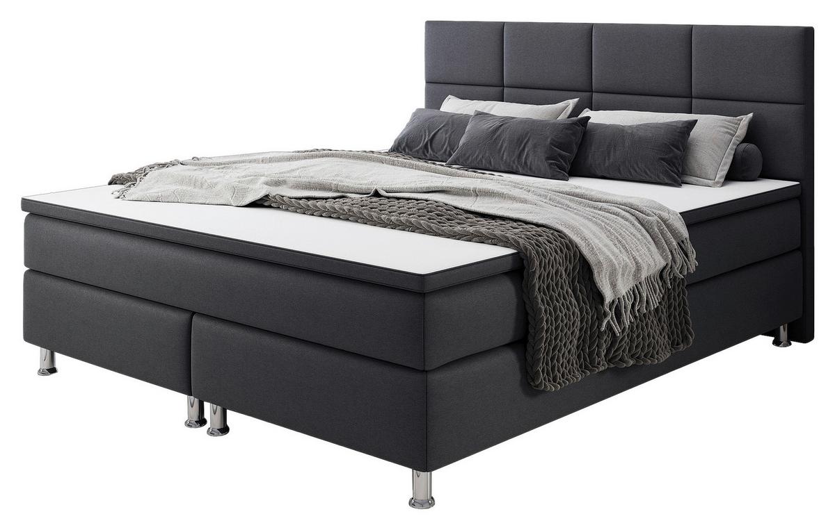 Boxspringbett Mit Topper 180x200 Rotterdam - Anthrazit/Silberfarben, KONVENTIONELL, Textil (180/115/210cm) - MID.YOU