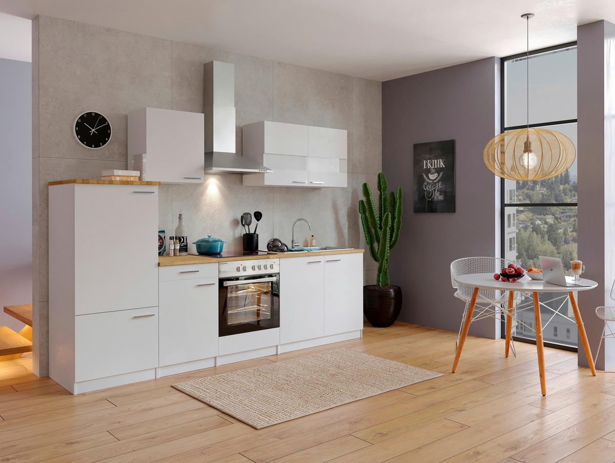 Küchenzeile ohne Geräte B: 270 cm Weiß/Nussbaum Dekor, Modern - Nussbaumfarben/Weiß, Basics, Holzwerkstoff (270cm) - Respekta