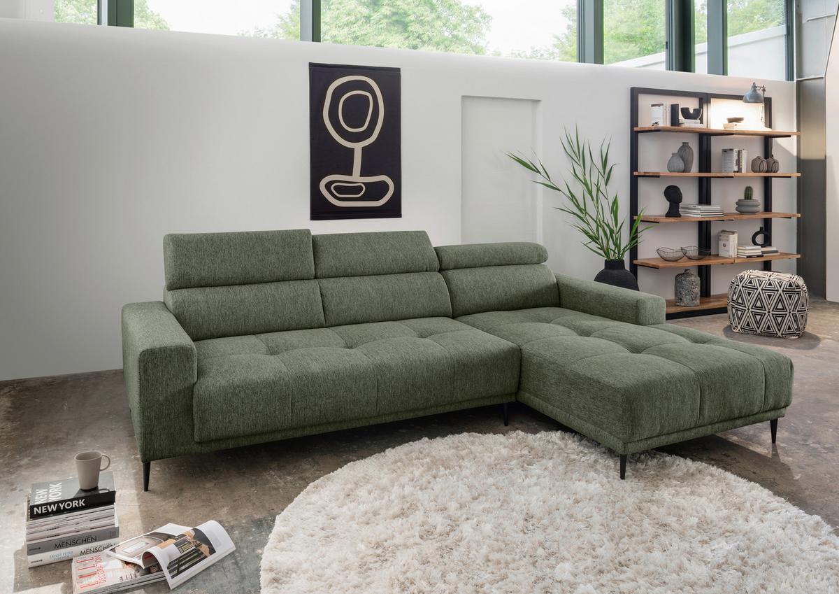 Ecksofa Intera Dunkelgrün S: 276x188 Cm - Dunkelgrün/Schwarz, KONVENTIONELL, Textil (276/188cm) - Livetastic