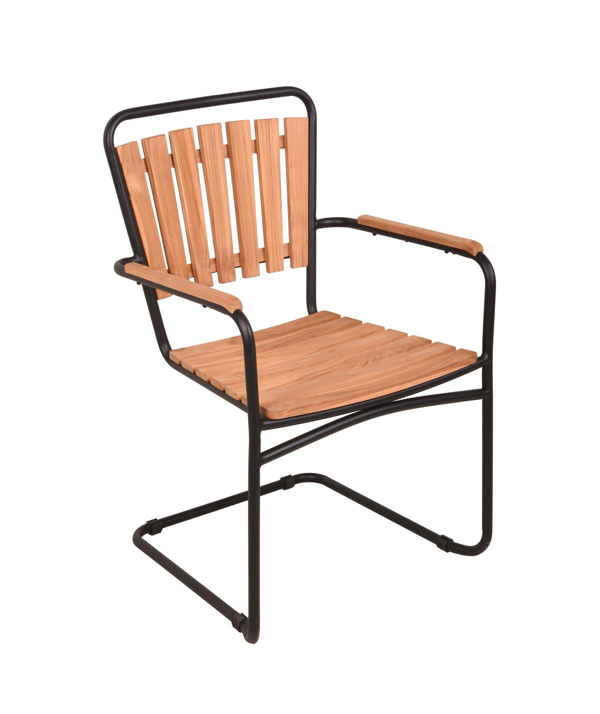 Gartenstuhl Covina - Schwarz/Braun, Basics, Holz/Metall (58/90/55cm) - Gardenson