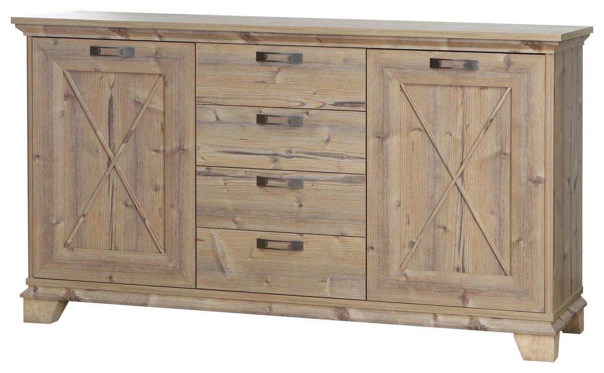 KOMODA NEPAL - barvy smrku/barvy stříbra, Konvenční, kov/kompozitní dřevo (175/97/45cm)