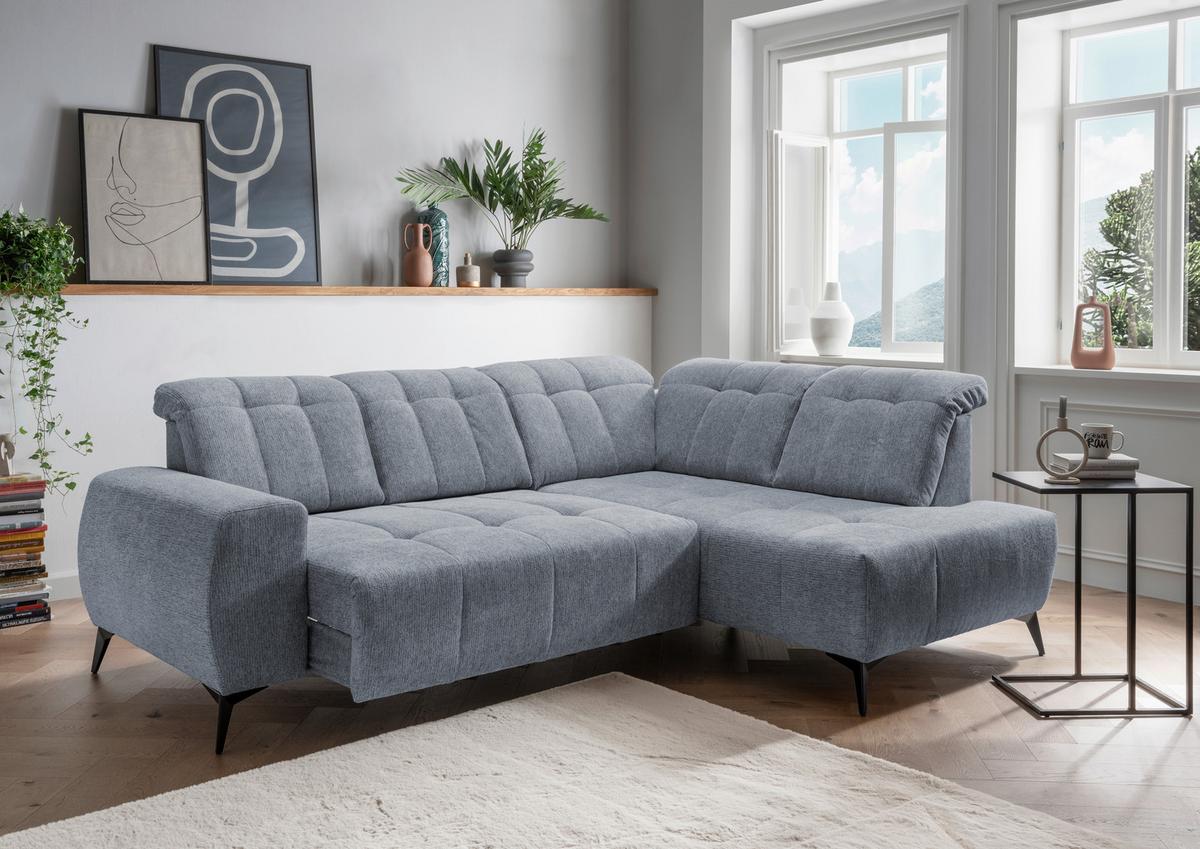 Ecksofa mit USB Anschluss Sano, Hellblau, S: 261x200 cm - Schwarz/Hellblau, MODERN, Textil (261/200cm) - Livetastic